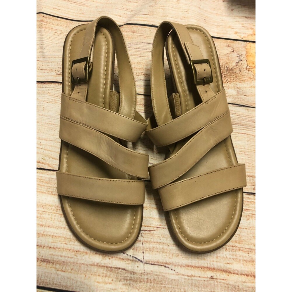 Naturalizer Women's Beige Leather Wedge Sandals Shoe Size 8.5 Wide NWOB